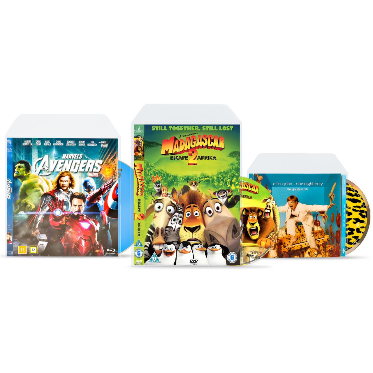 Sample pakket met hoezen voor DVD, CD, Blu-Ray en PS4/PS5 – 12 st.