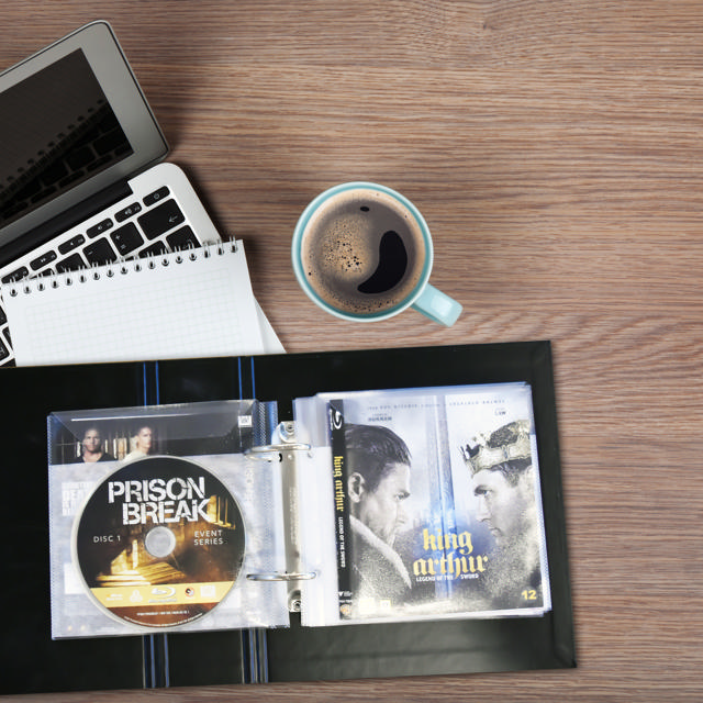 Enkele/dubbele Blu-Ray hoes met vilt & ringbandgaten