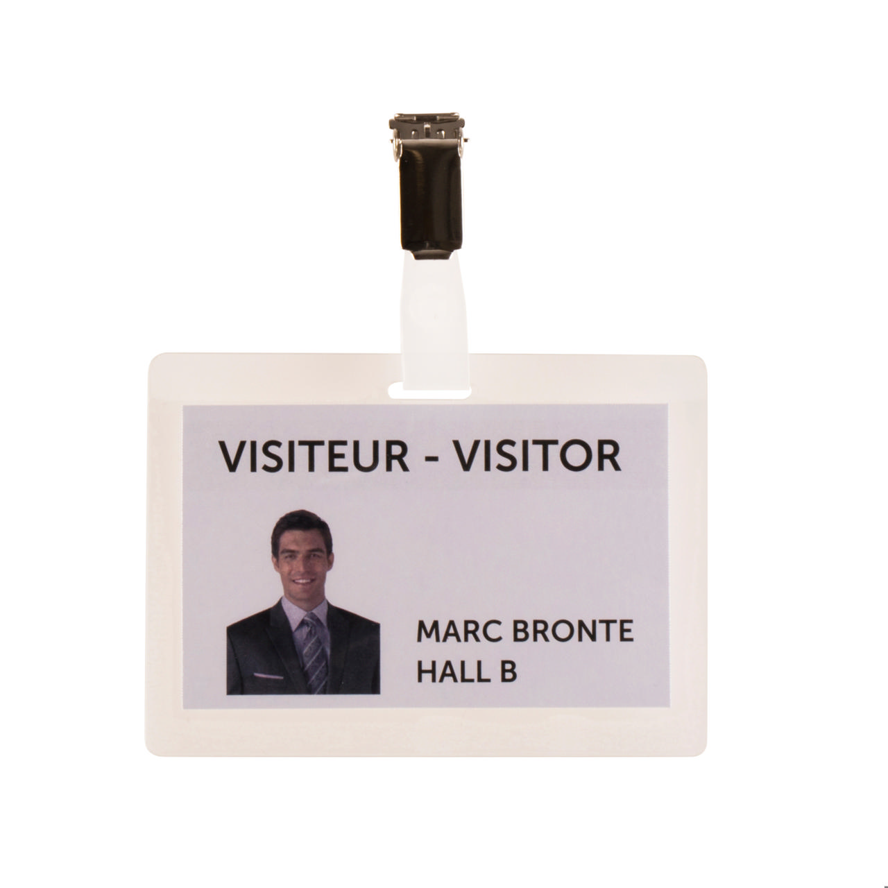 Zelflaminerende badge, met clip, horizontaal