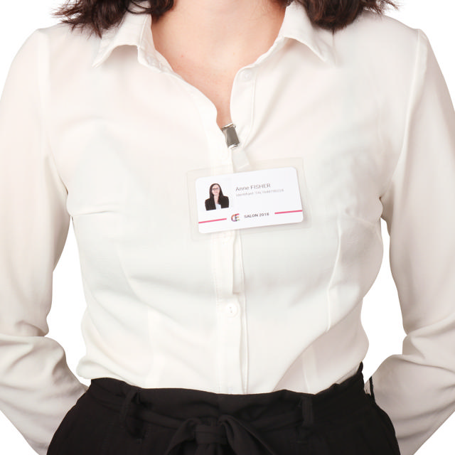 Zelflaminerende badge, met clip, horizontaal