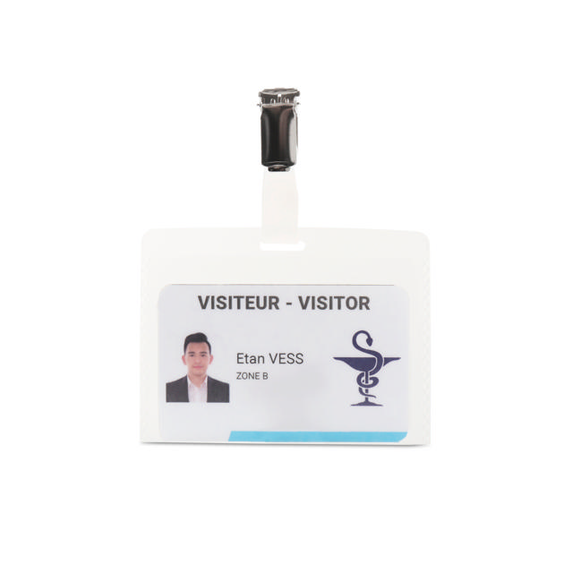 Visitor ID badge set, PP, met insteekkaartjes en klem, horizontaal