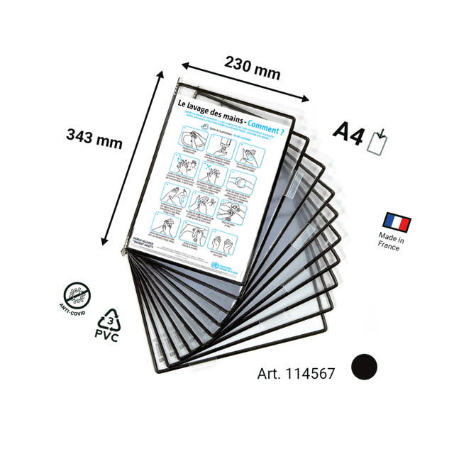 Tarifold antimicrobiële zichtpaneel, roestvrij staal scharnieren, A4, verticaal