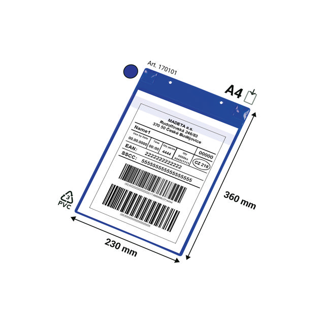Magnetische logistieke identificatiehoes, met neodymiums en klep, A4, Verticaal