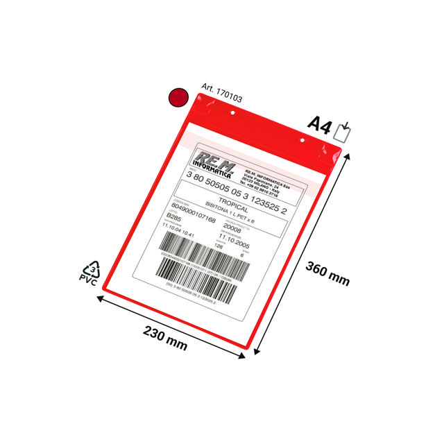 Magnetische logistieke identificatiehoes, met neodymiums en klep, A4, Verticaal