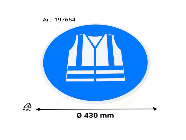 Zelfklevende veiligheidspictogram, Draag een veiligheidsvest met hoge zichtbaarheid, 430 mm