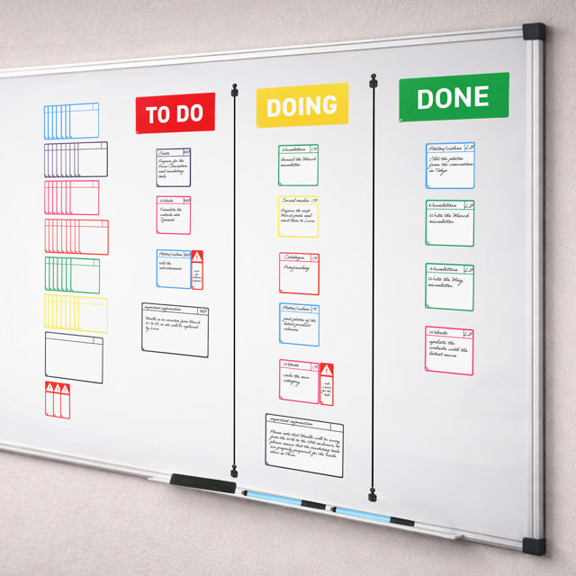 Magnetische taakkaartenset voor Kanban-bord, 3 kolommen, S-kaarten