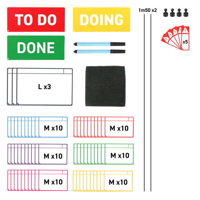 Magnetische taakkaartenset voor Kanban-bord, 3 kolommen, M-kaarten