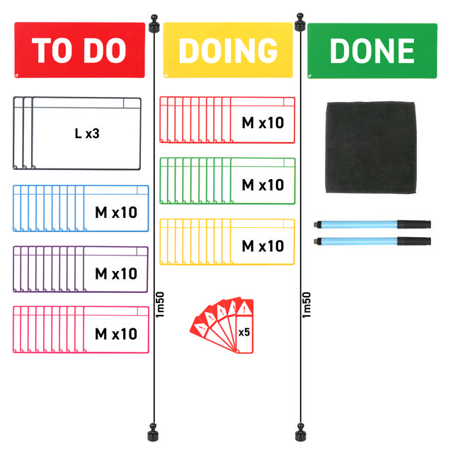 Magnetische taakkaartenset voor Kanban-bord, 3 kolommen, M-kaarten