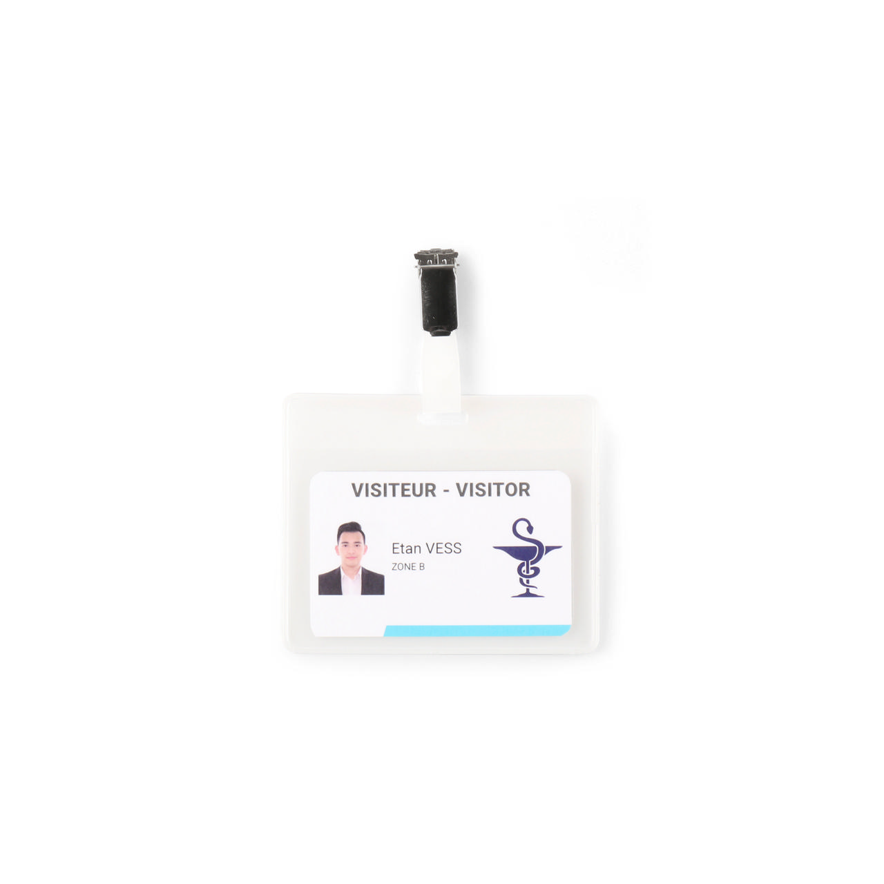 Bezoekers naambadge set, PVC, met clips en insteekkaarten, horizontaal