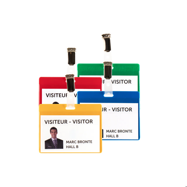 Bezoekers naambadge set, PVC, met clips en insteekkaarten, horizontaal