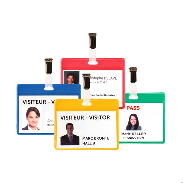 Bezoekers naambadge set, PVC, met clips en insteekkaarten, horizontaal