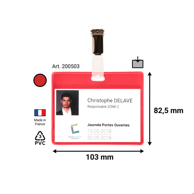 Bezoekers naambadge set, PVC, met clips en insteekkaarten, horizontaal