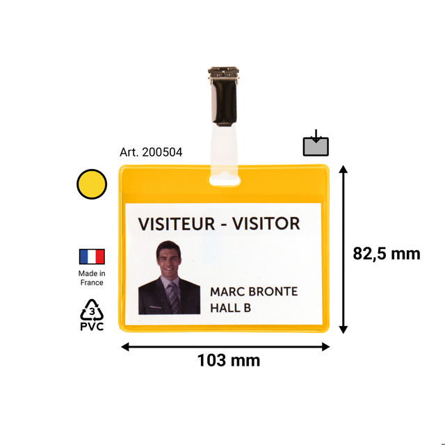 Bezoekers naambadge set, PVC, met clips en insteekkaarten, horizontaal