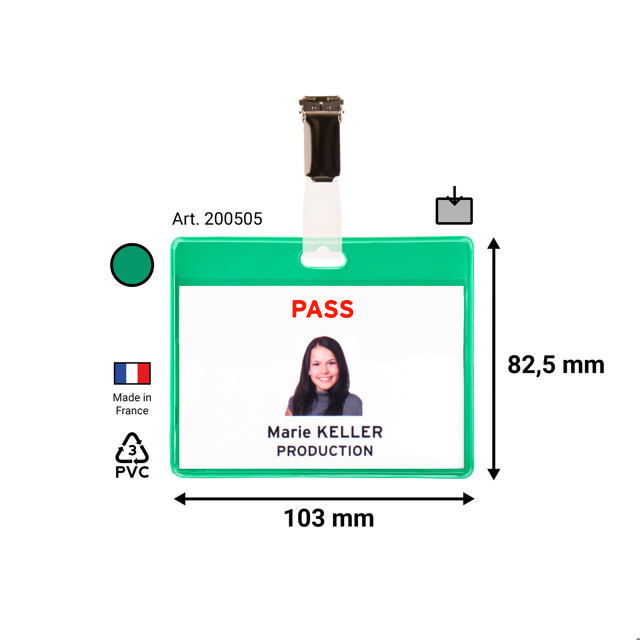 Bezoekers naambadge set, PVC, met clips en insteekkaarten, horizontaal