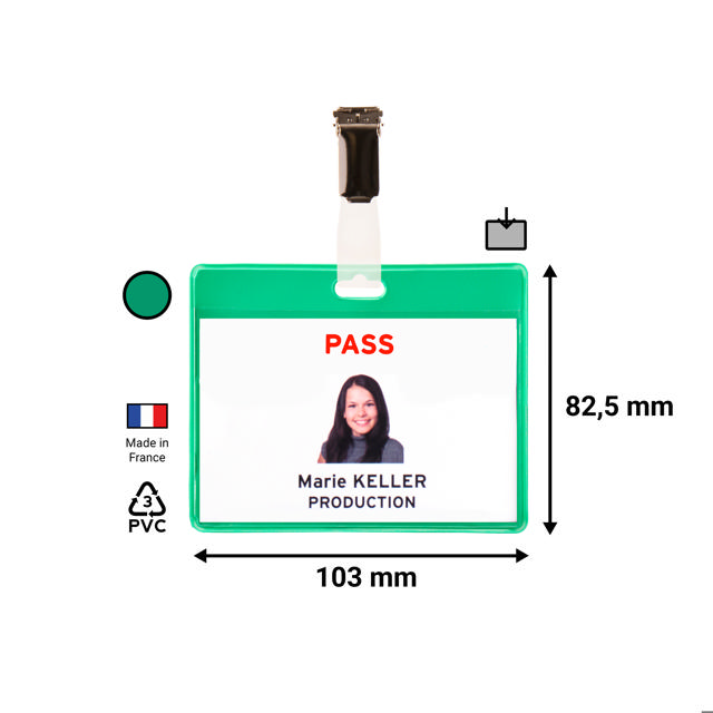 Bezoekers naambadge set, PVC, met clips en insteekkaarten, horizontaal