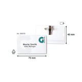 Naambadge met pin en klem, met insteekkaarten, 40 x 75 mm