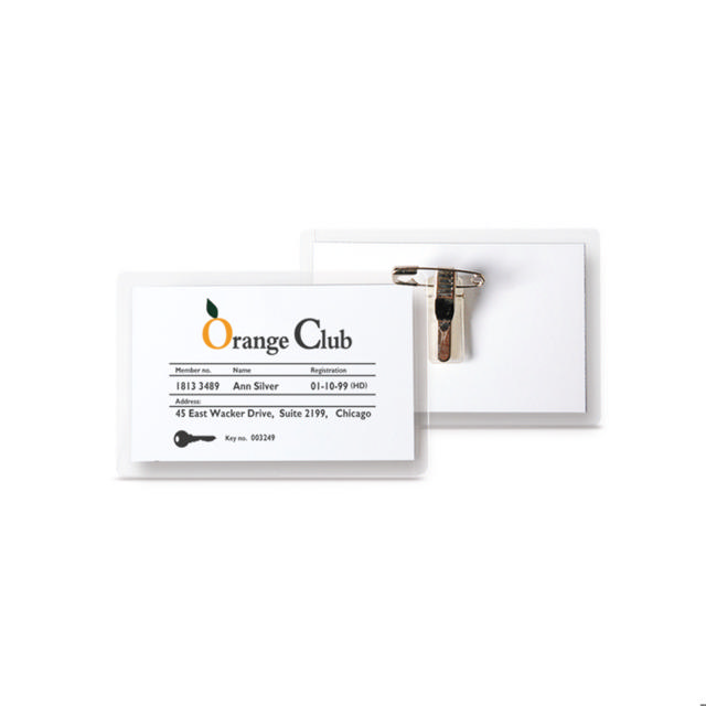 Naambadge met pin en klem, met insteekkaarten, 40 x 75 mm