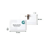 Naambadge met pin en klem, met insteekkaarten, 40 x 75 mm