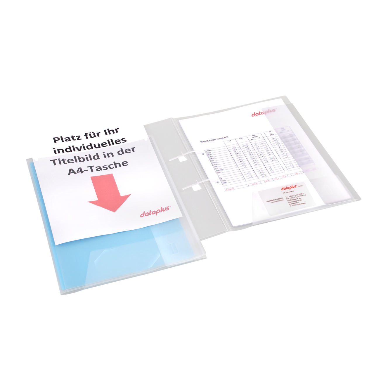 Personaliseerbare presentatiemap met stripbinder en kleppen, A4