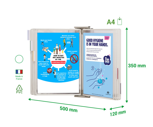 Tarifold antimicrobiële wand zichtpanelensysteem van roestvrij staal, A4, 10 zichtpanelen