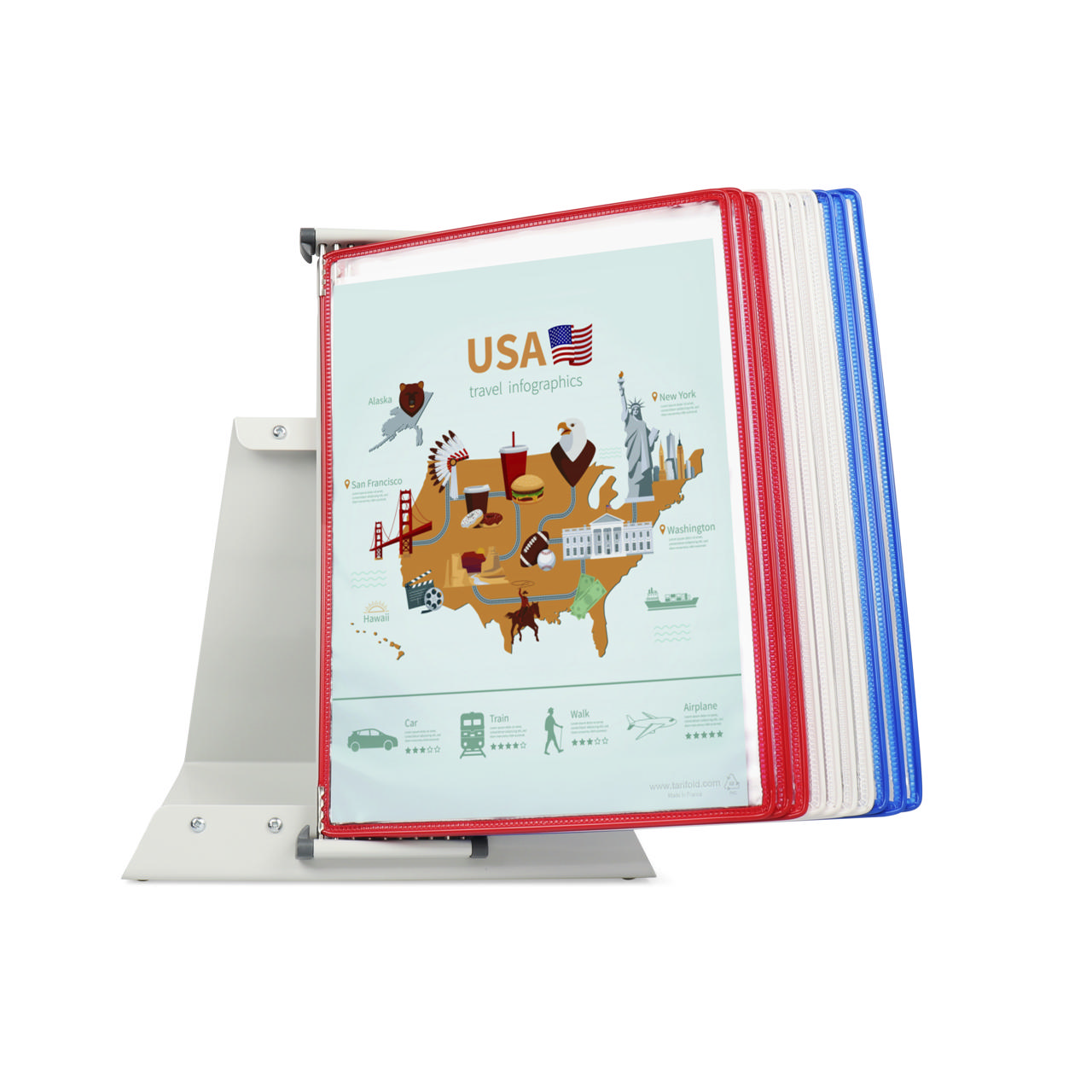 Tarifold metalen bureau zichtpanelensysteem, 10 zichtpanelen, USA kleuren