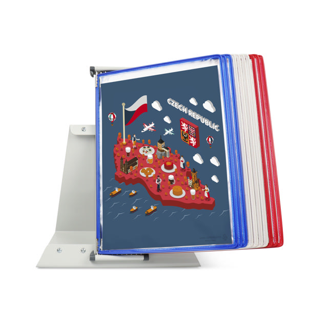 Tarifold metalen bureau zichtpanelensysteem, 10 zichtpanelen, FR/UK/NL/CZ kleuren