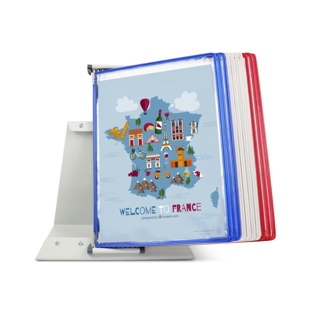 Tarifold metalen bureau zichtpanelensysteem, 10 zichtpanelen, FR/UK/NL/CZ kleuren