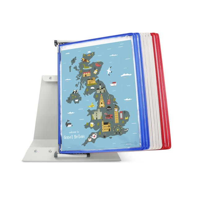 Tarifold metalen bureau zichtpanelensysteem, 10 zichtpanelen, FR/UK/NL/CZ kleuren