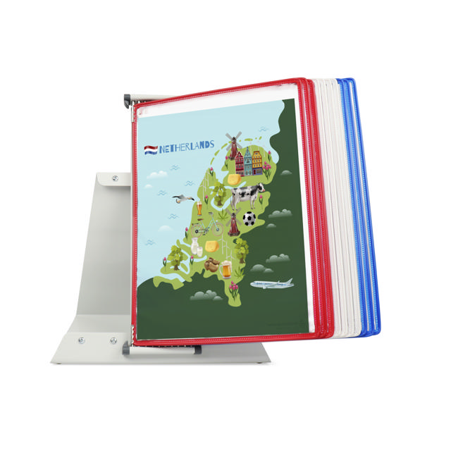 Tarifold metalen bureau zichtpanelensysteem, 10 zichtpanelen, FR/UK/NL/CZ kleuren