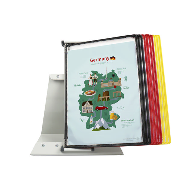 Tarifold metalen bureau zichtpanelensysteem, 10 zichtpanelen, Duitsland kleuren