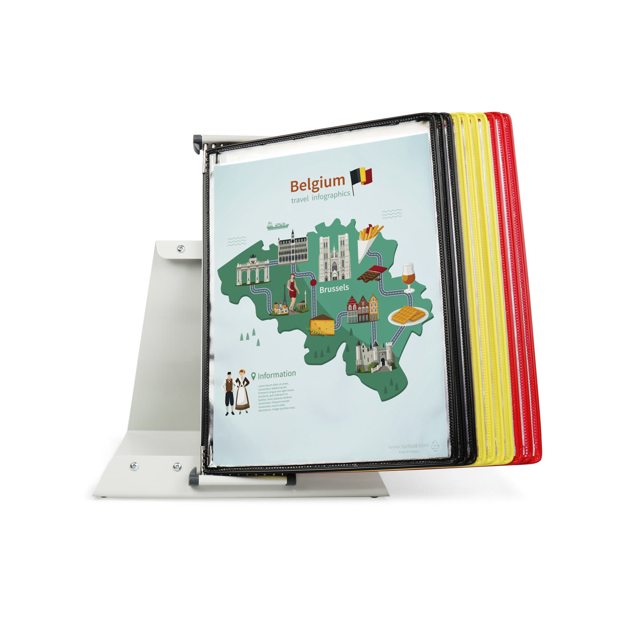 Tarifold metalen bureau zichtpanelensysteem, 10 zichtpanelen, Belgie kleuren