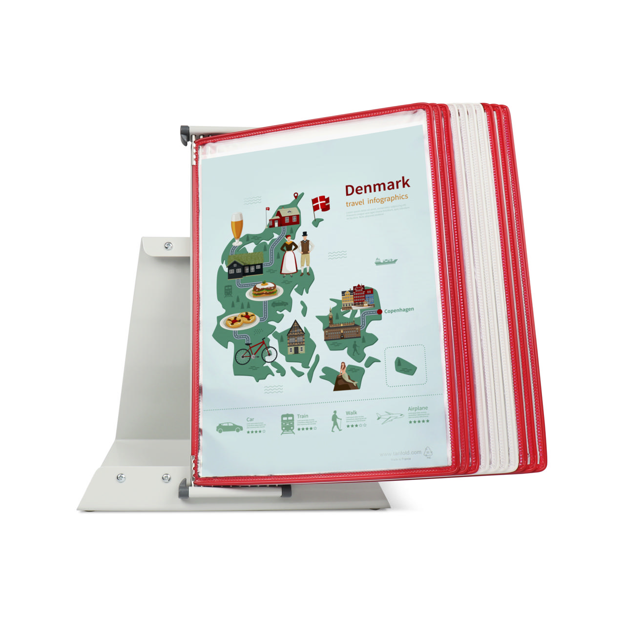 Tarifold metalen bureau zichtpanelensysteem, 10 zichtpanelen, Denemarken kleuren