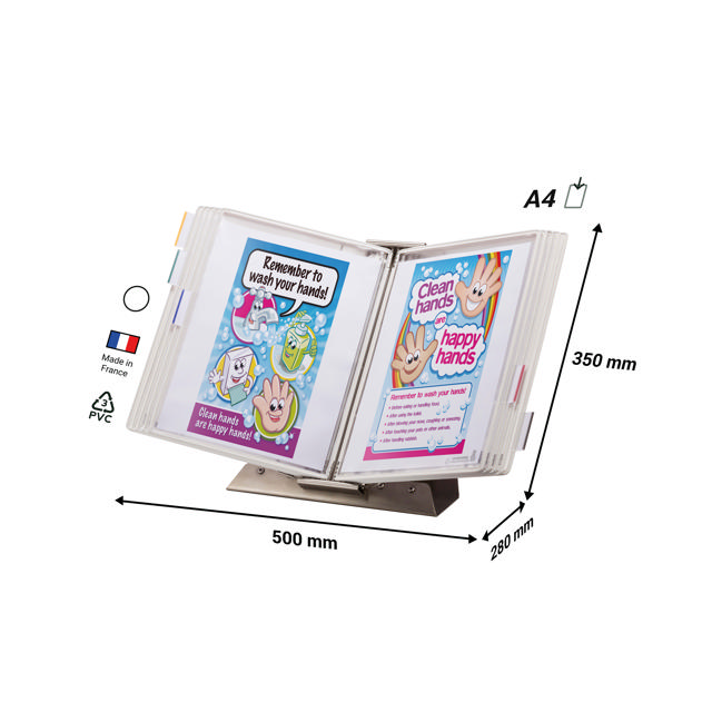 Tarifold antimicrobiële bureau zichtpanelensysteem van roestvrij staal, A4, 10 zichtpanelen