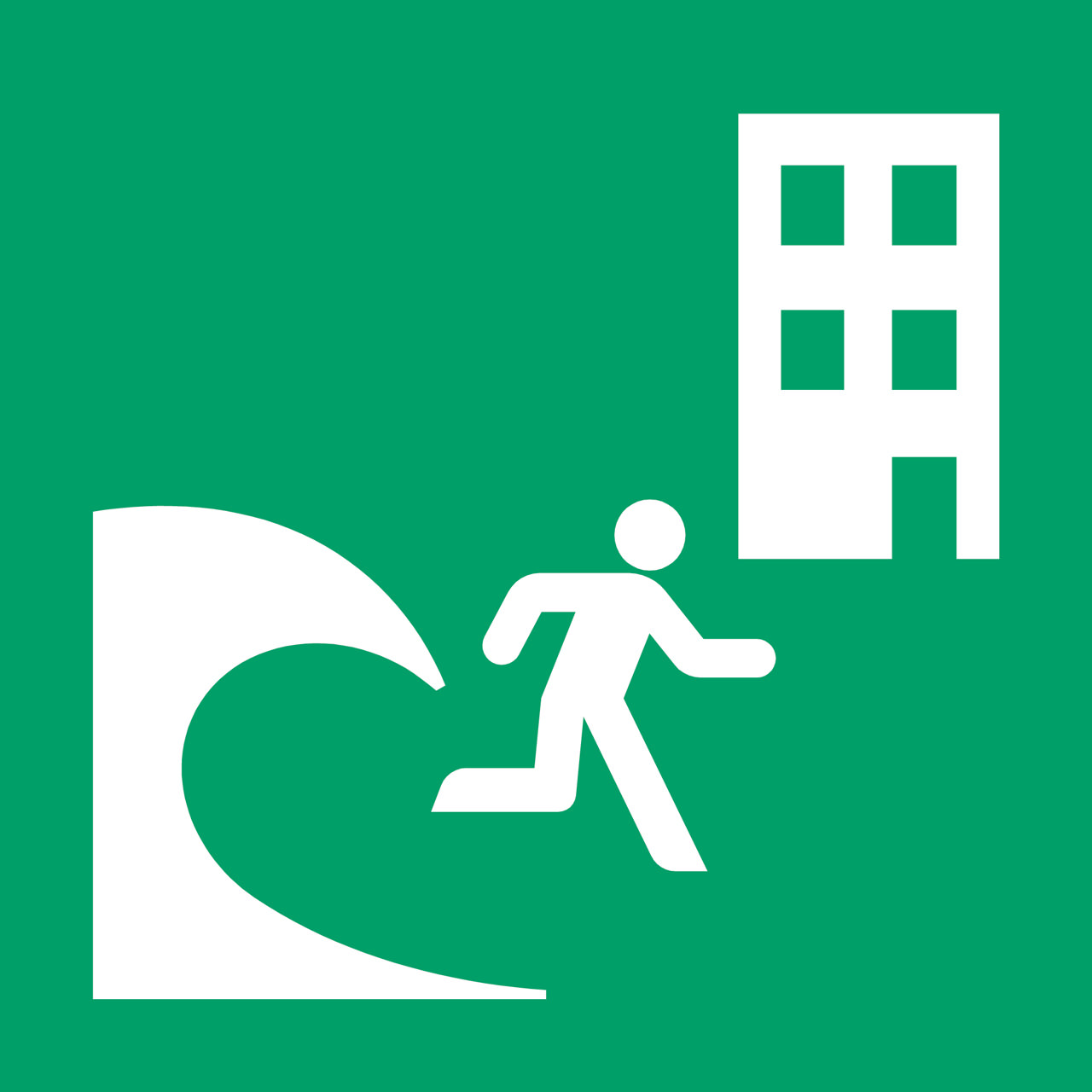 Pictogram bordje Tsunami evacuatiegebouw, 150 x 150 mm