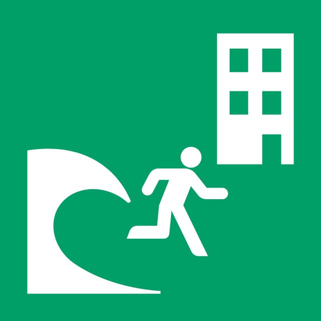 Pictogram bordje Tsunami evacuatiegebouw, 300 x 300 mm