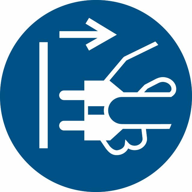 Pictogram bordje Verplicht stekker uithalen, Ø 300 mm