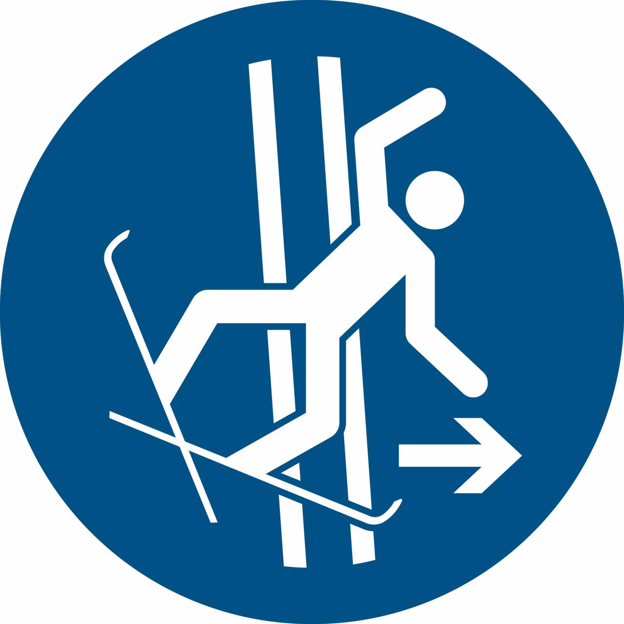 Pictogram bordje Verlaat direct het skispoor na een val, 100 mm