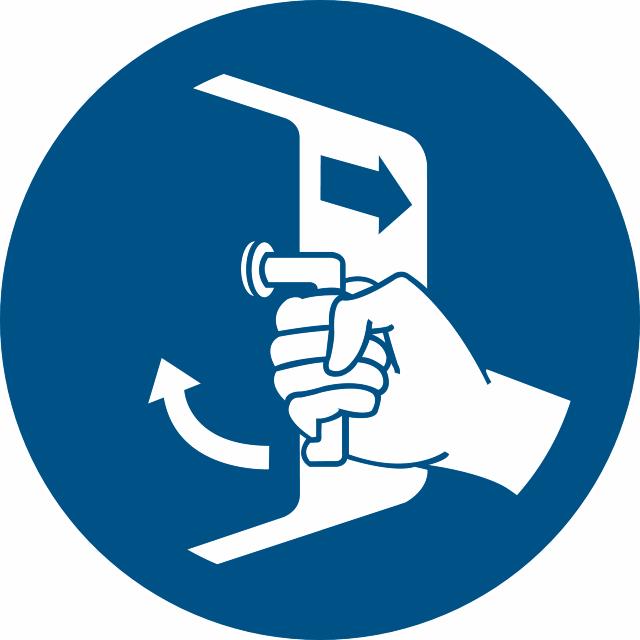 Pictogram bordje Luik vergrendelen, Ø 100 mm