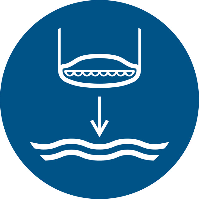 Pictogram bordje Reddingsboot in aangeduide volgorde te water laten gaan, 100 mm