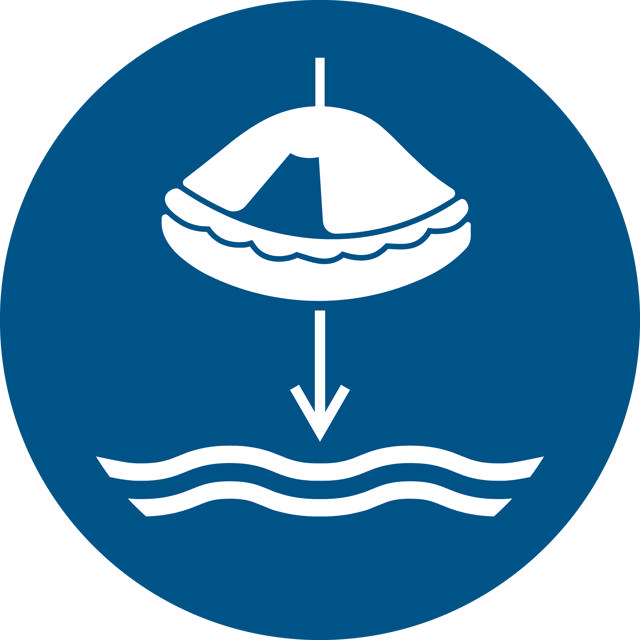 Pictogram bordje Reddingsvlot in aangeduide volgorde te water laten gaan, 200 mm