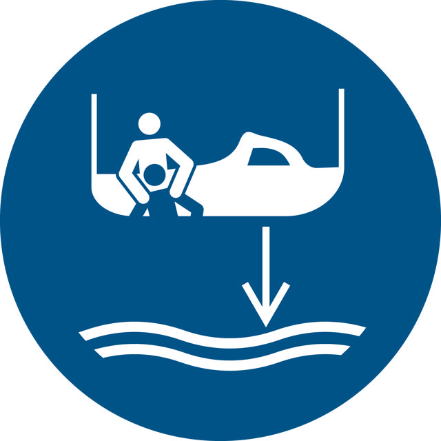 Pictogram bordje Reddingsboot in aangeduide volgorde te water laten gaan, 100 mm