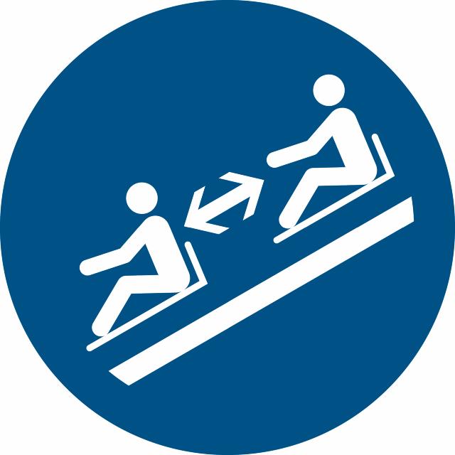 Pictogram bordje Afstand houden met slee, Ø 200 mm