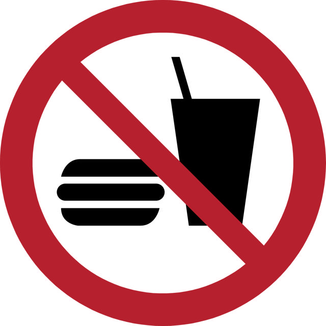 Pictogram bordje Eten en drinken niet toegestaan, Ø 100 mm