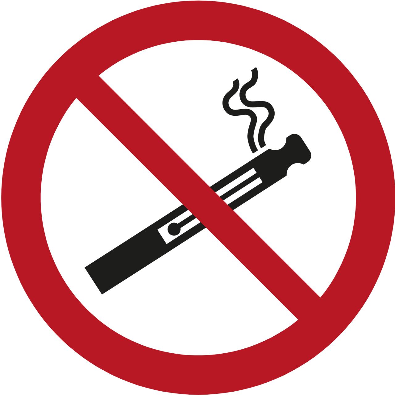 Pictogram bordje E-sigaret/vaper verboden, Ø 100 mm