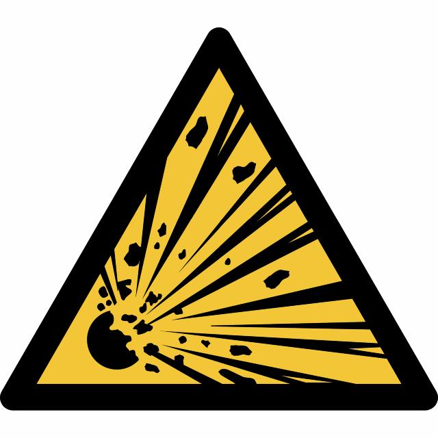 Pictogram bordje Waarschuwing: explosief materiaal, 150 x 133 mm