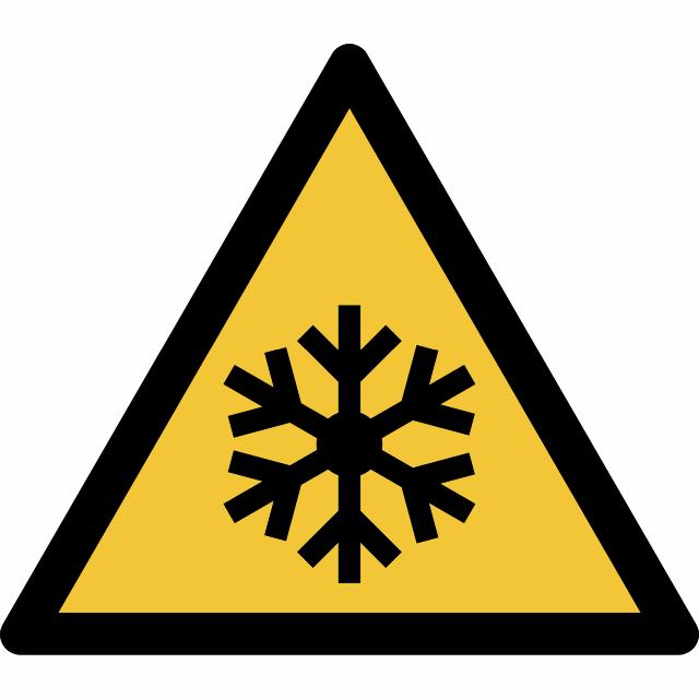 Pictogram bordje Waarschuwing: lage temperaturen, 150 x 133 mm