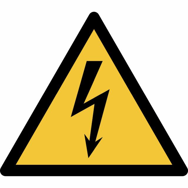 Pictogram bordje Waarschuwing: elektrische spanning, 150 x 133 mm