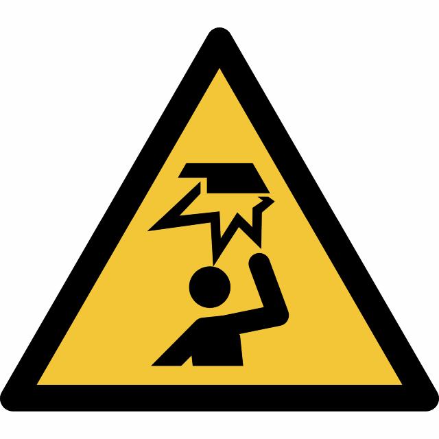 Pictogram bordje Waarschuwing: laaghangende obstakels, 150 x 133 mm