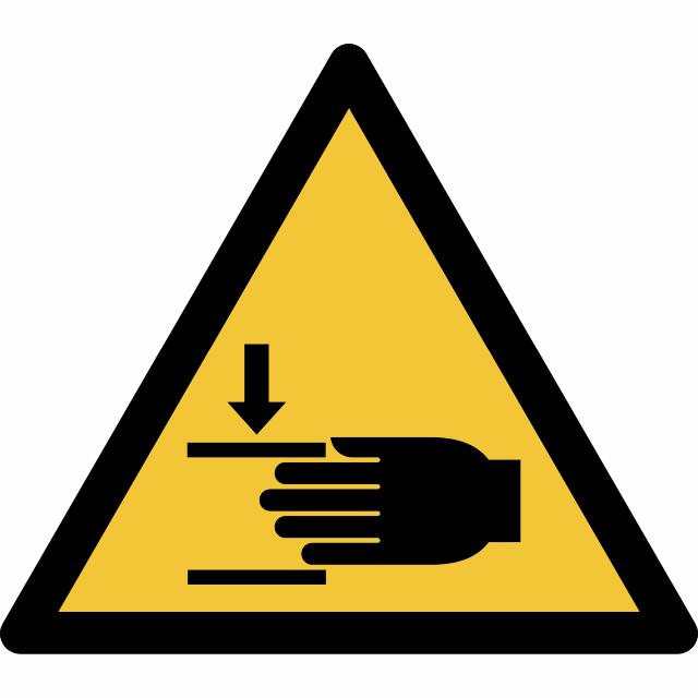 Pictogram bordje Waarschuwing: klemgevaar voor handen, 150 x 133 mm