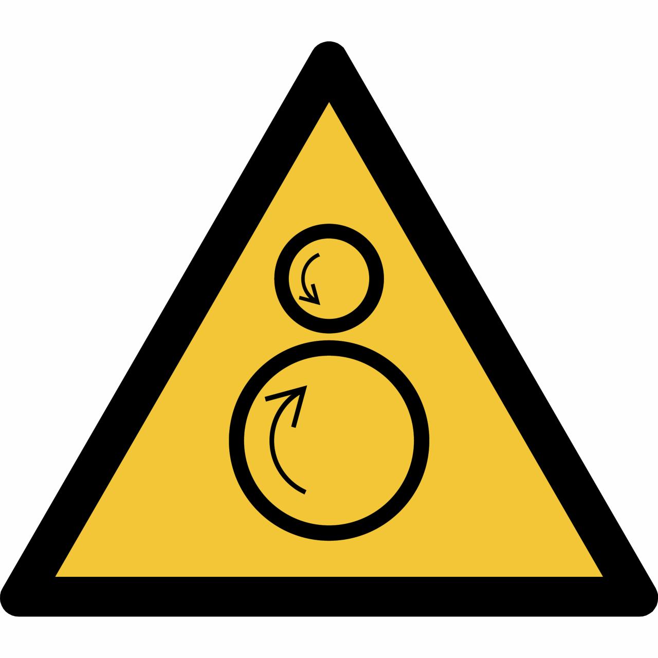 Pictogram bordje Waarschuwing: roterende onderdelen, 150 x 133 mm